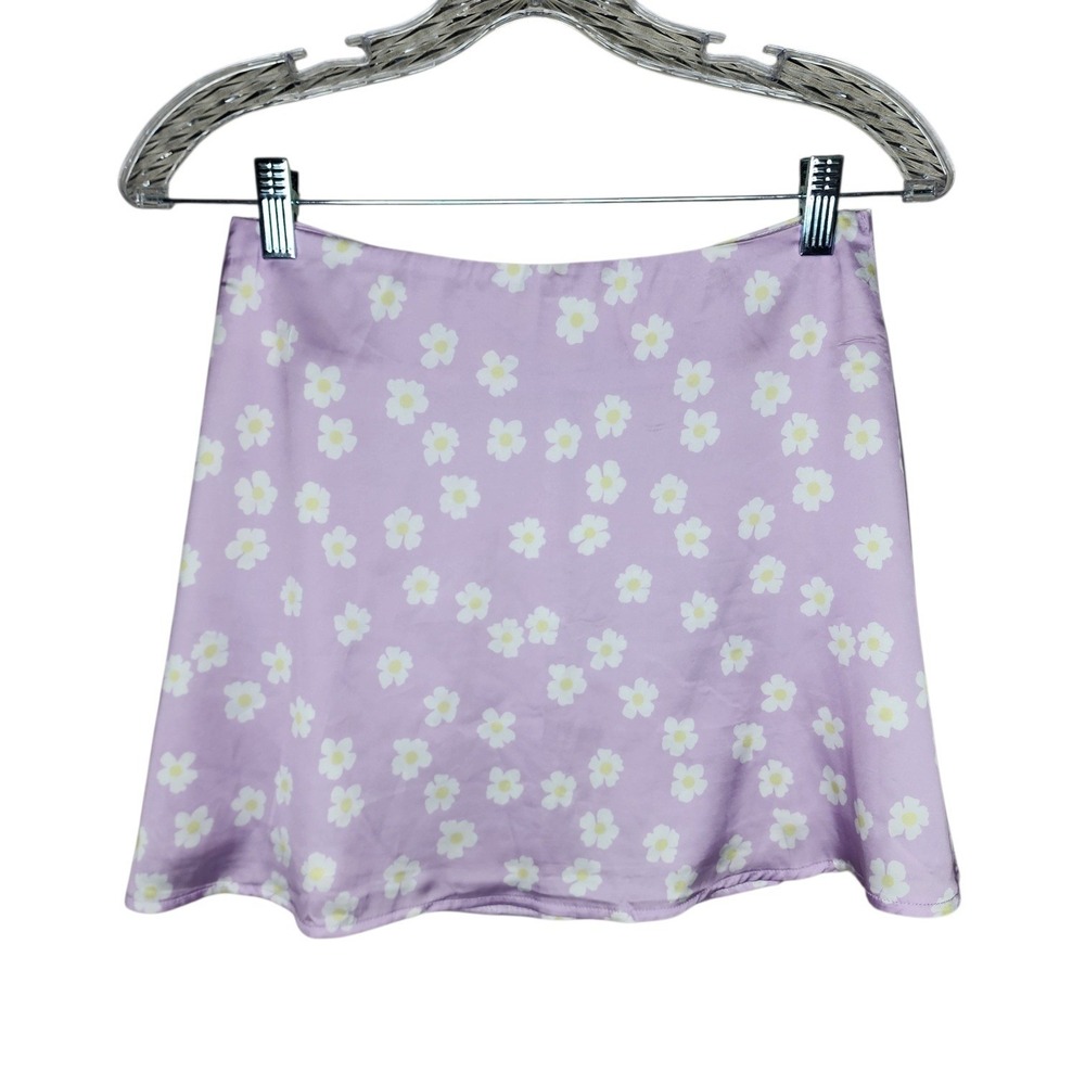 Princess Polly Silky Lilac Olton Floral Print Satin Mini Skirt Women Size 4 - Picture 2 of 8